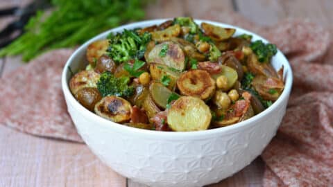 Salade de patates et pois chiches rôtis