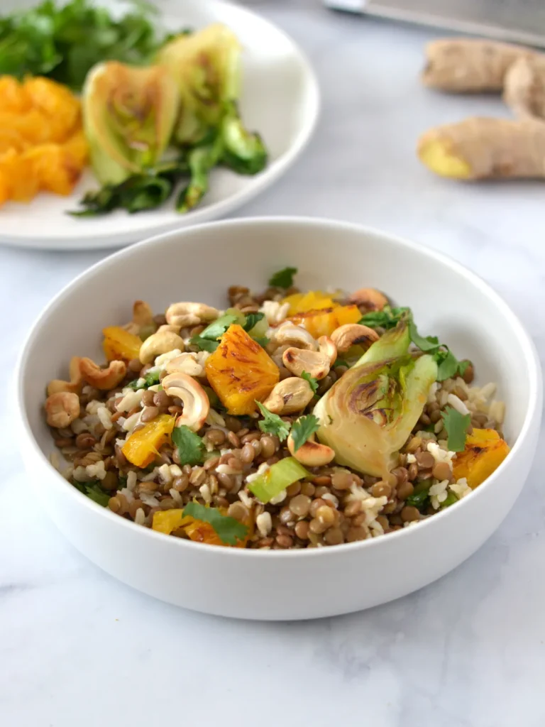 Salade de lentilles miso-gingembre à l'orange